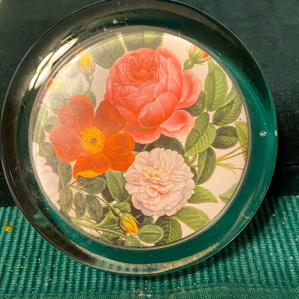 Floral Glass Paperweight with Red and White Blooms